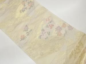 絽扇に草花模様織出し袋帯